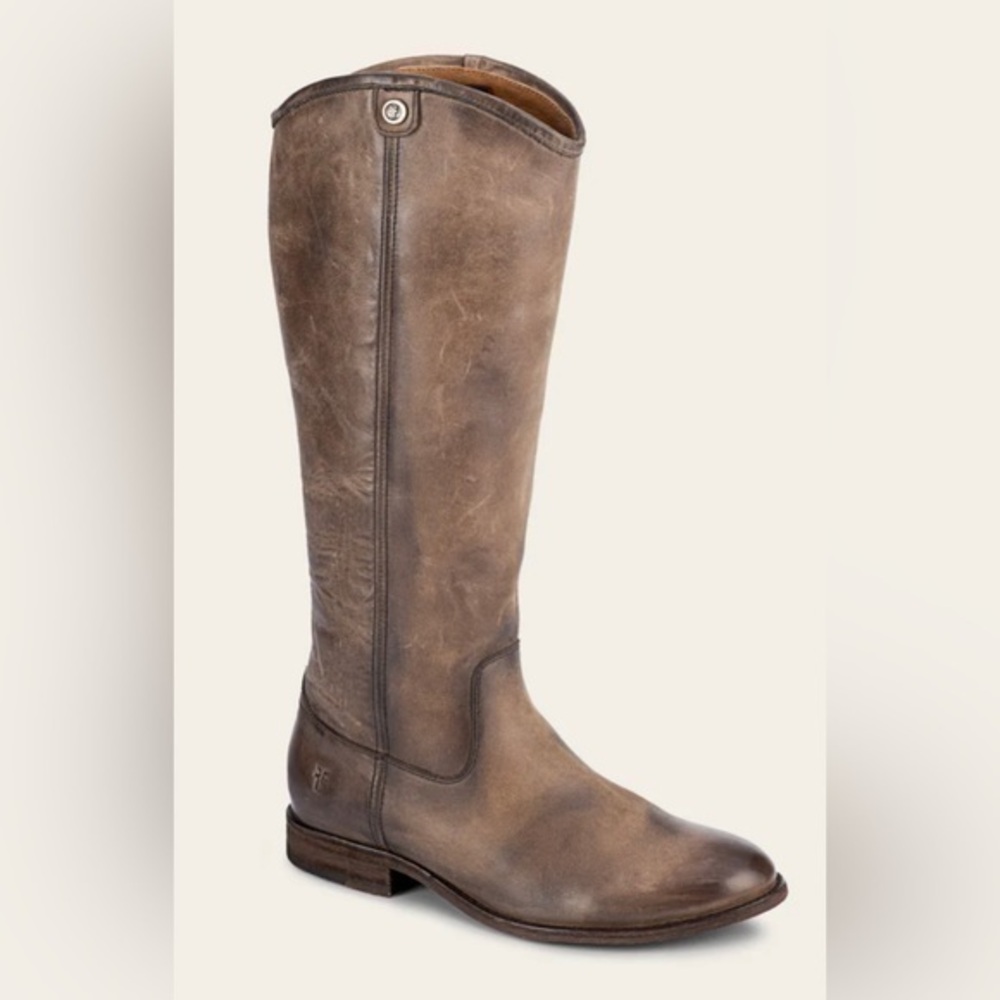 FRYE MELISSA BUTTON LOGO DISTRESSED BROWN LEATHER BOOTS SIZE US 8.5 B ~ 77162